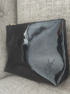 Yves Saint Laurent Black Patent Zip Pouch with YSL Monogram